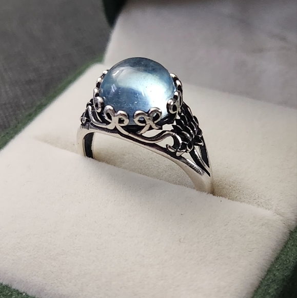 Jewelry - S925 Aquamarine Ring Round Stone Adjustable Band March Pisces ♓️